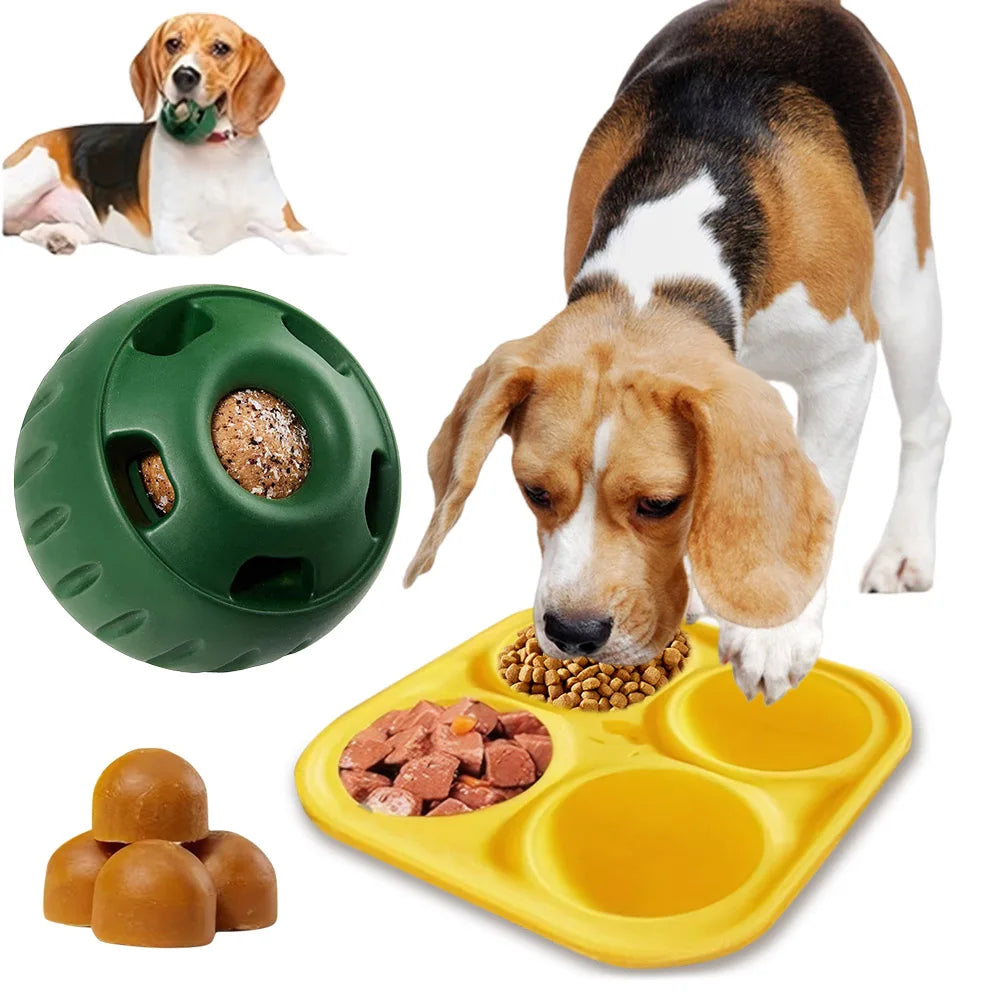 Distributeur de croquettes en silicone à alimentation lente et jouet à mâcher rechargeable pour chiens 1