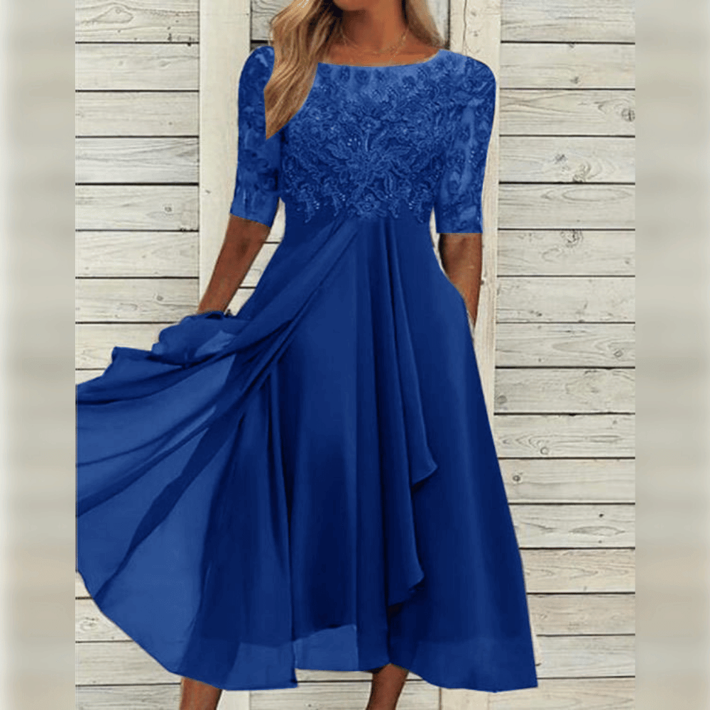 Elegant Lace Evening Dress with Three-Quarter Sleeves | Semi Formal Gowns for Women 5