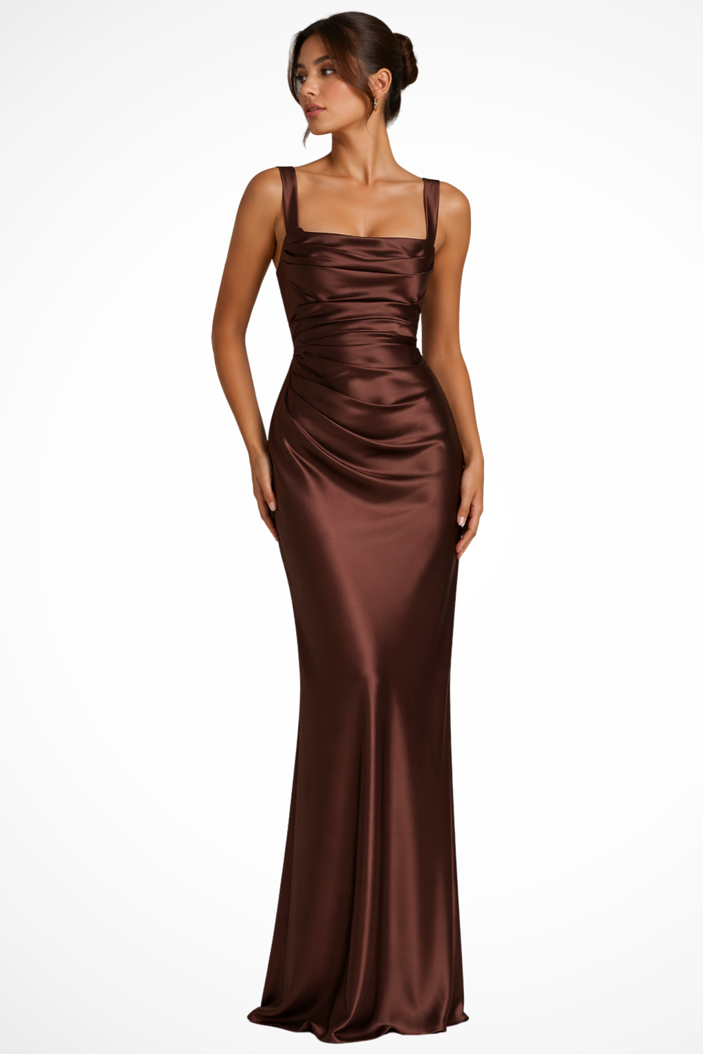 Elegant Square Neck Ruched Maxi Dress for Women - Perfect for Formal Events 2