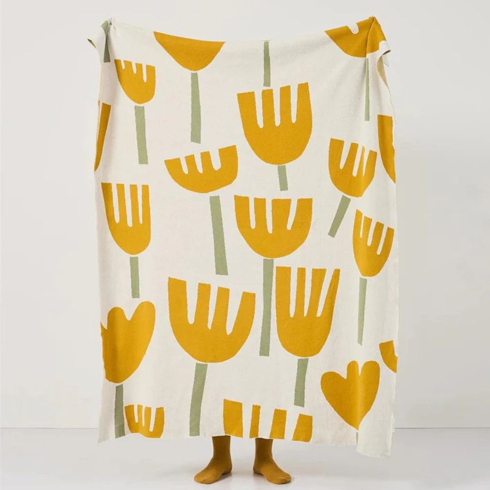 Élégante couverture tricotée pour femme avec motif tulipe en 100% coton 0