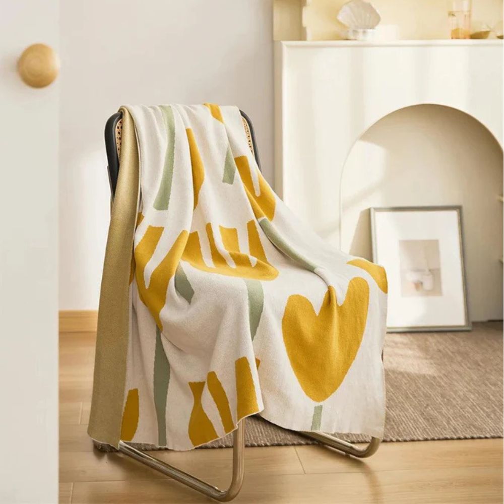 Élégante couverture tricotée pour femme avec motif tulipe en 100% coton 2