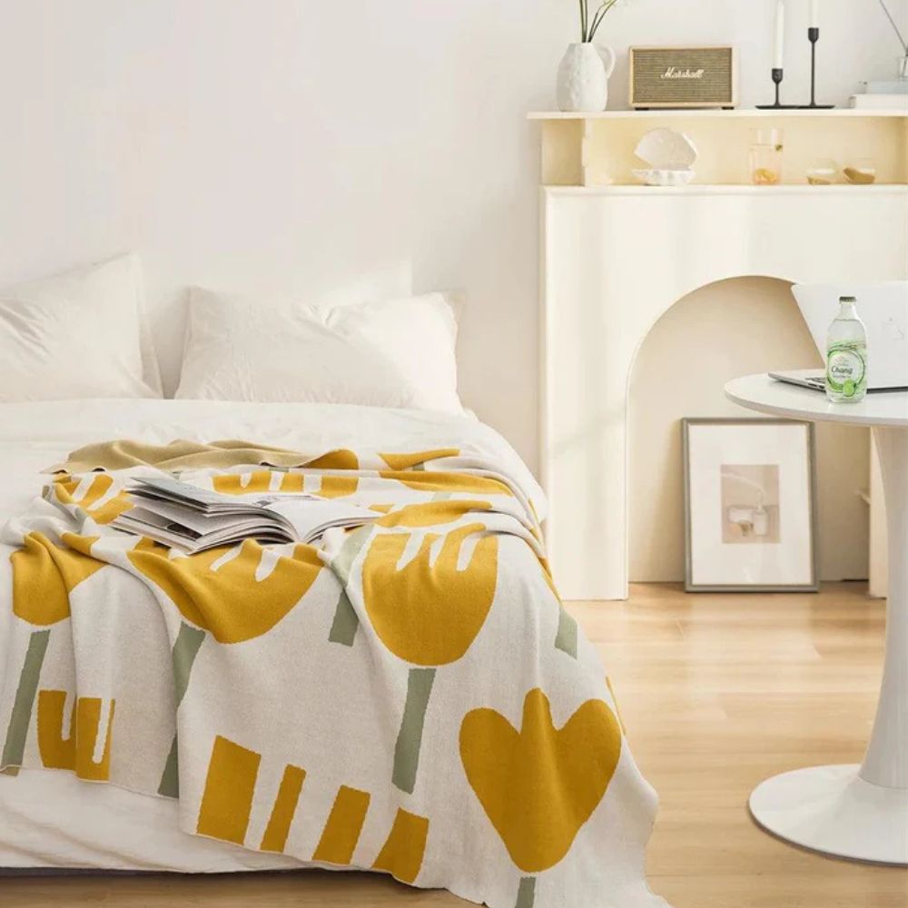 Élégante couverture tricotée pour femme avec motif tulipe en 100% coton 4