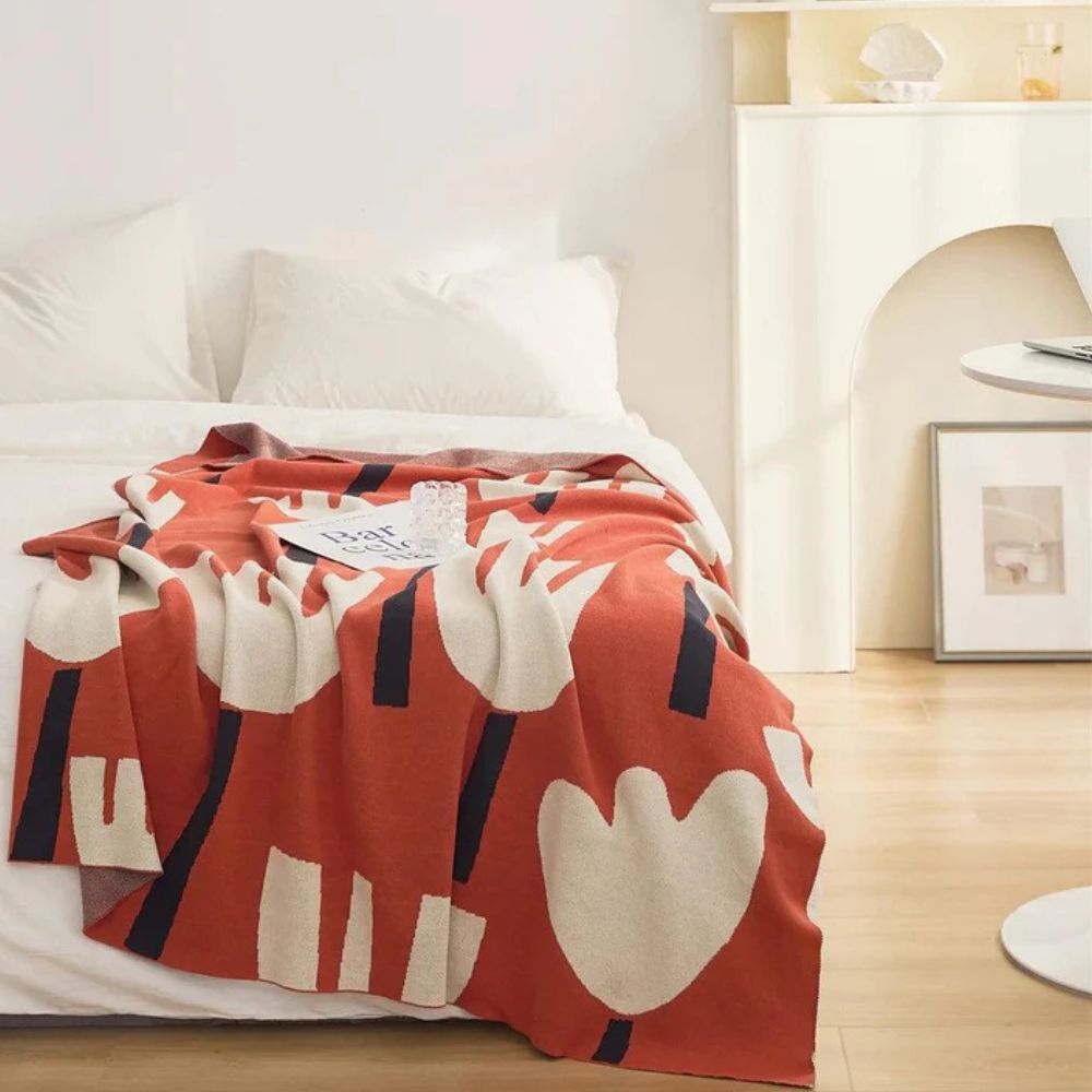 Élégante couverture tricotée pour femme avec motif tulipe en 100% coton 8