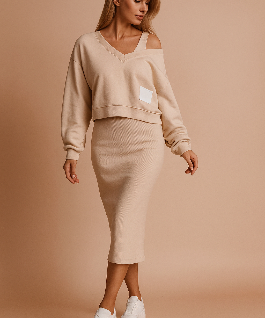 Ensemble Femme Chic Pull et Jupe Confortable Tissu Doux 0