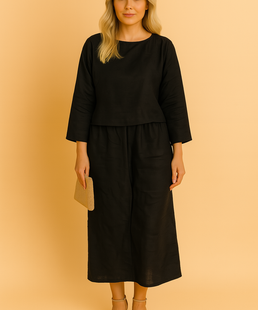 Ensemble Femme Chic en Lin Chemisier Pantalon Confortable 0