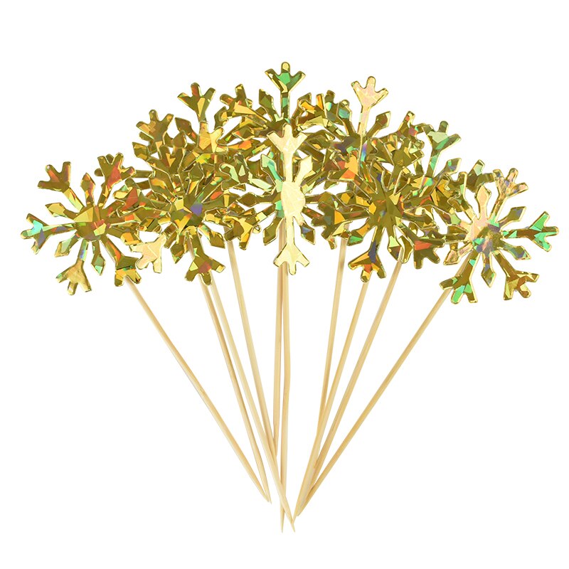 Ensemble de 20 décorations pour gâteau de fête du Nouvel An en forme de flocons de neige pailletés 0