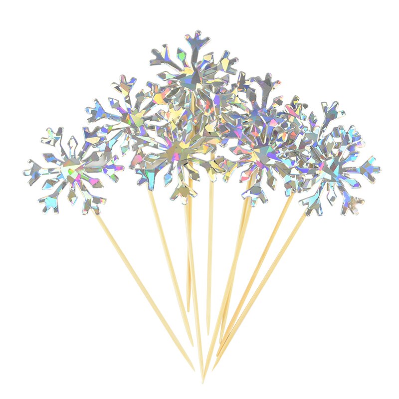 Ensemble de 20 décorations pour gâteau de fête du Nouvel An en forme de flocons de neige pailletés 4