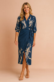 Femme Ensemble Élégant Deux Pièces Haut Cache-Cœur Jupe Ajustée 2