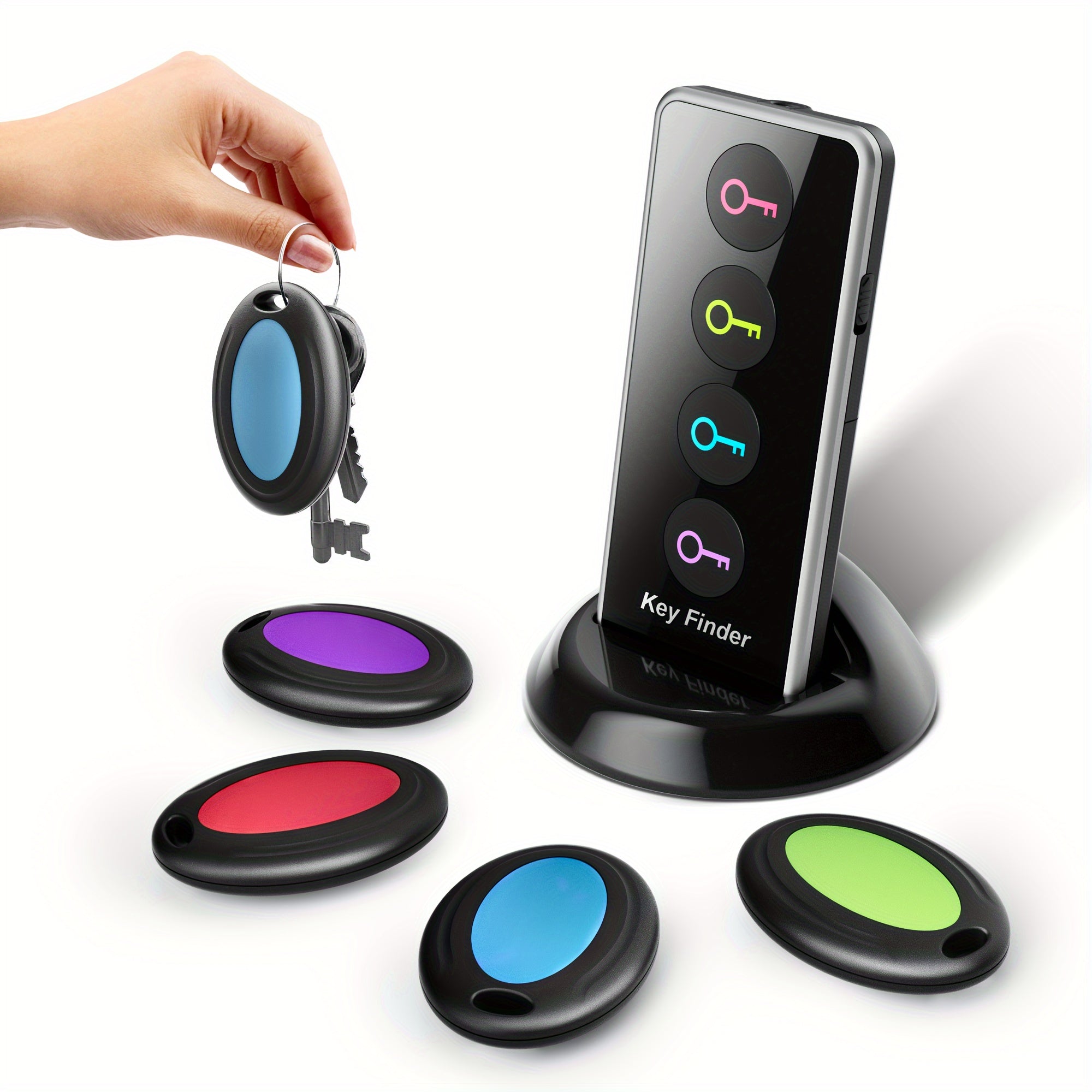 Finder de touche 4 en 1 avec flash LED et localisateur de touche compacte du destinataire à code couleur pour les touches, les télécommandes et plus 0