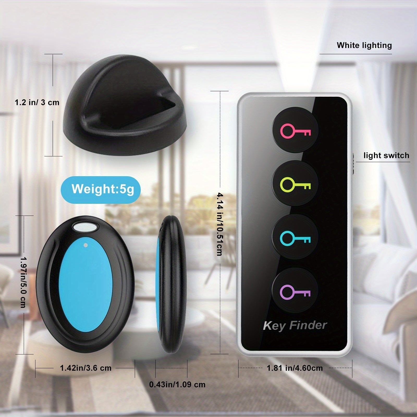 Finder de touche 4 en 1 avec flash LED et localisateur de touche compacte du destinataire à code couleur pour les touches, les télécommandes et plus 2