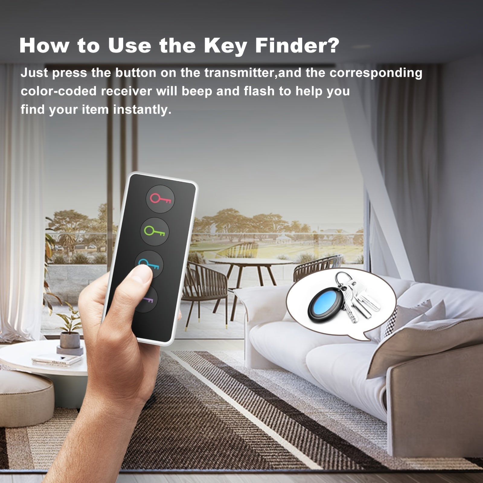 Finder de touche 4 en 1 avec flash LED et localisateur de touche compacte du destinataire à code couleur pour les touches, les télécommandes et plus 4
