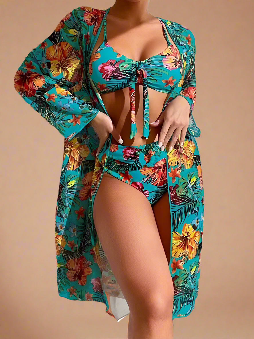 Floral High Waisted Bikini Set for Women - Vibrant Tropical High Cut Bikini Bottoms for Summer Beachwear 1
