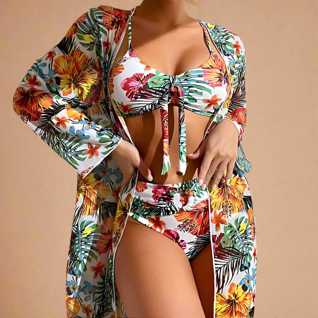 Floral High Waisted Bikini Set for Women - Vibrant Tropical High Cut Bikini Bottoms for Summer Beachwear 4