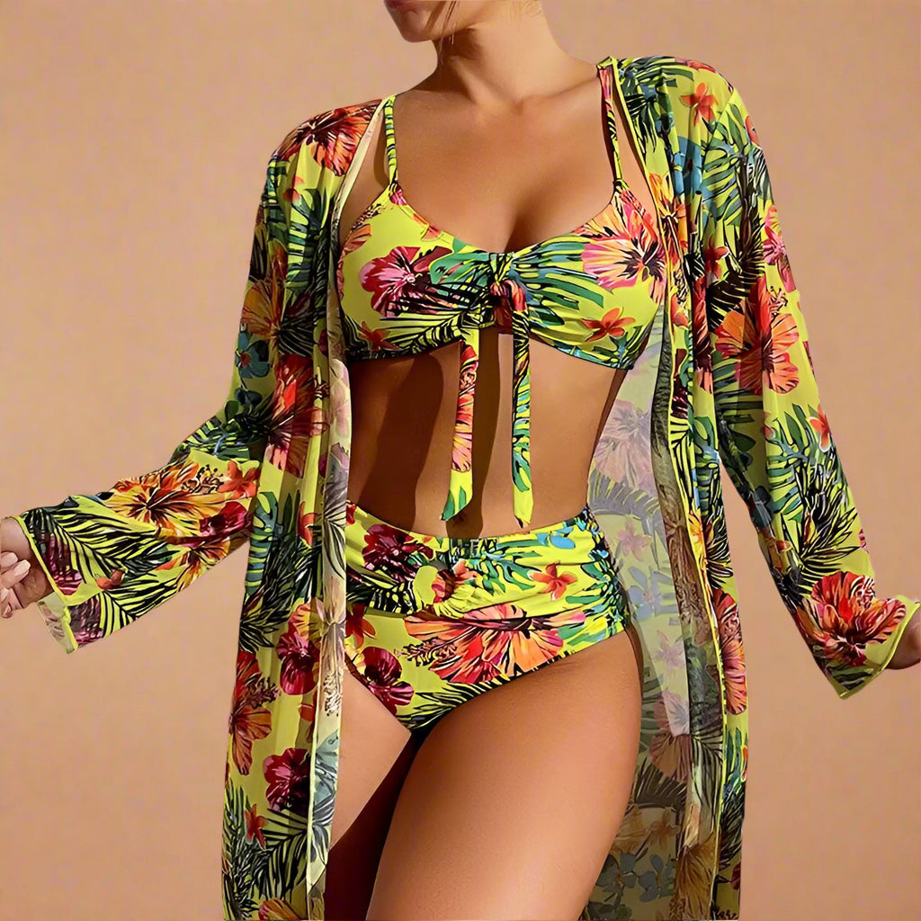 Floral High Waisted Bikini Set for Women - Vibrant Tropical High Cut Bikini Bottoms for Summer Beachwear 6