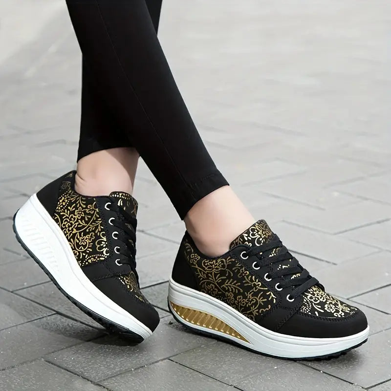 Floral Lace-Up Platform Sneakers for Women - Stylish Casual Footwear 1