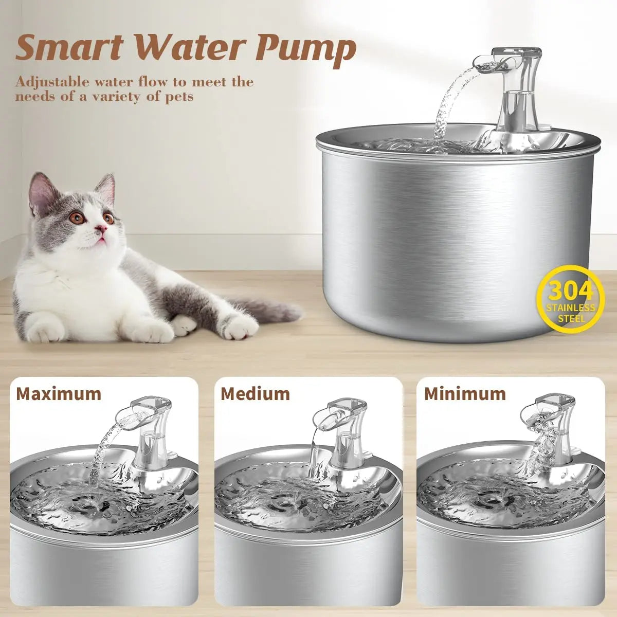 Fontaine à eau pour chat en acier inoxydable avec filtre et capteur 1