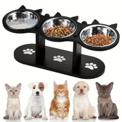 Gamelle surélevée pour chat avec 3 bols en acier inoxydable 0