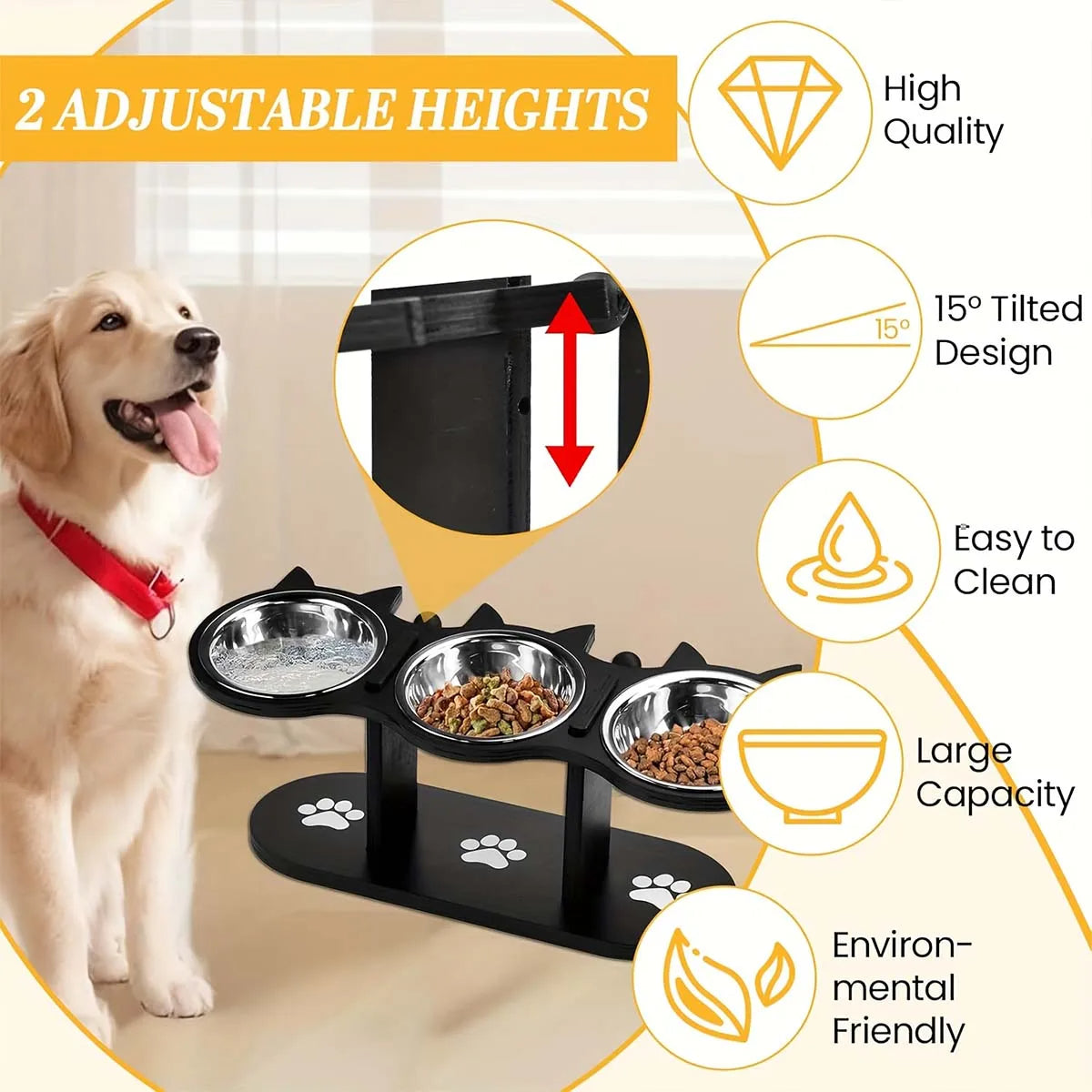 Gamelle surélevée pour chat avec 3 bols en acier inoxydable 2