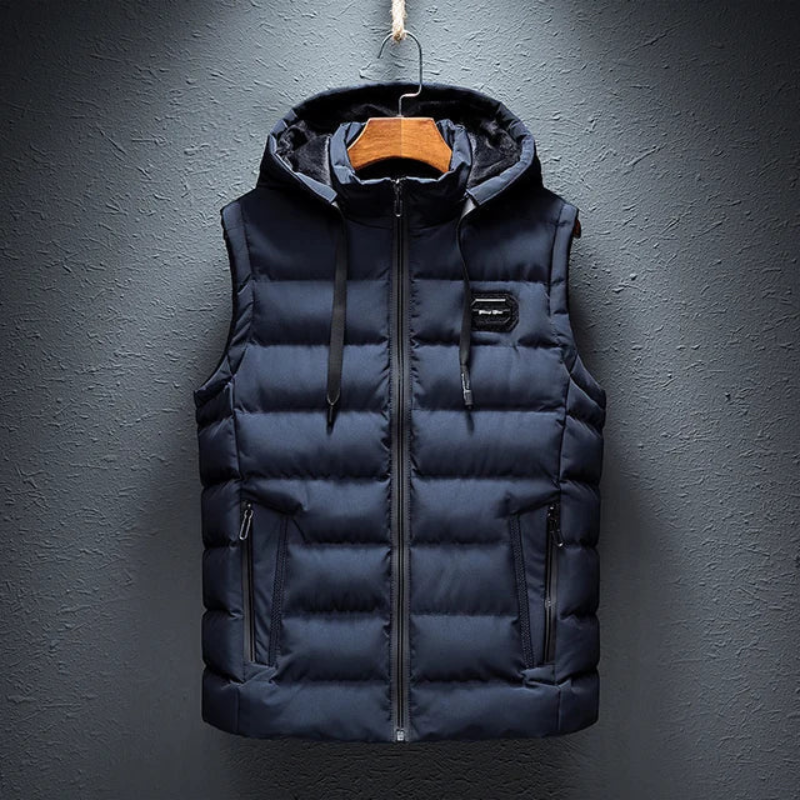 Gilet sans manches à capuche et fermeture éclair pour homme | Chaud 3