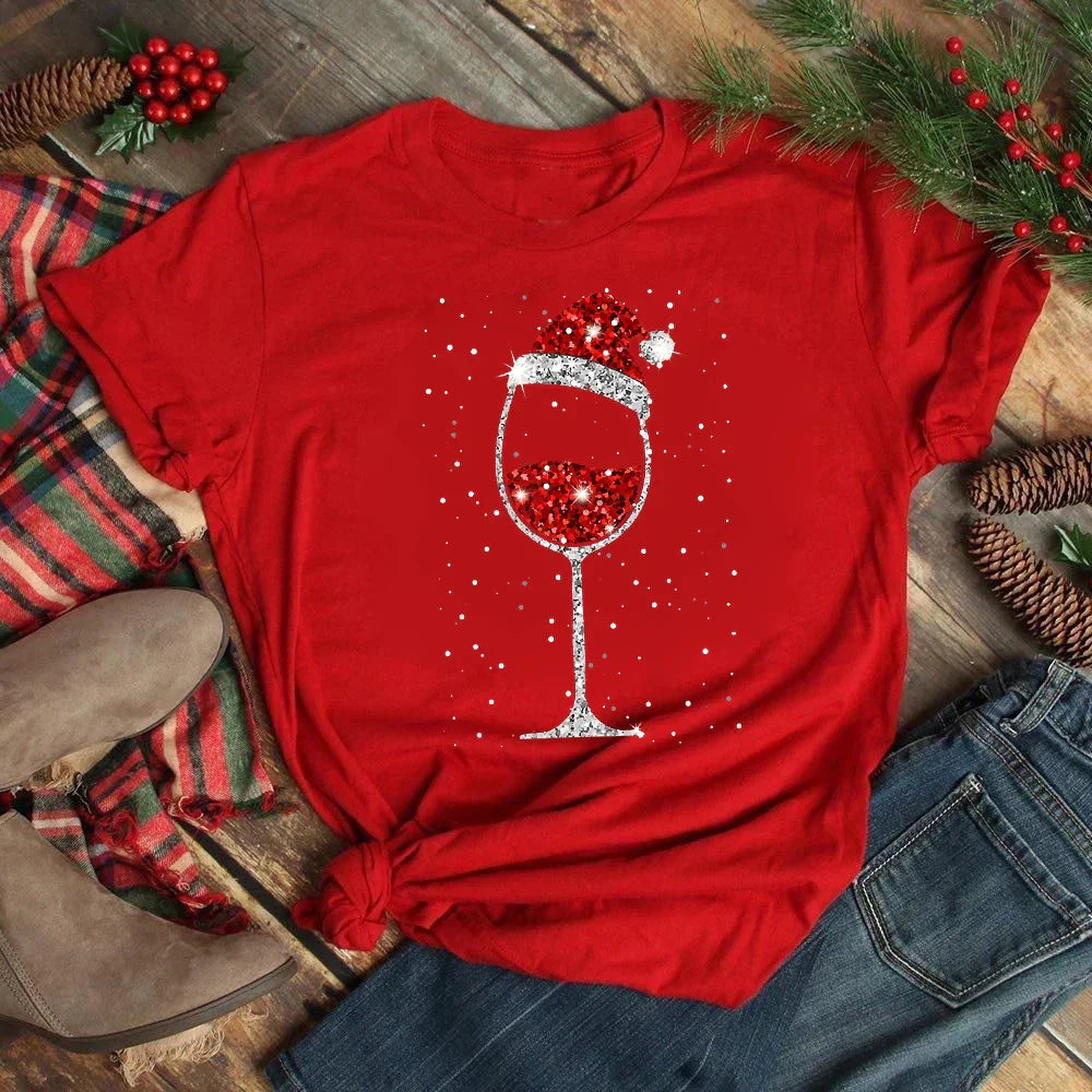 Caroline | Trendy Christmas Shirt with Wine Glass