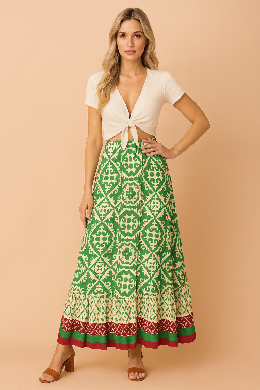 Jupe Longue Femme Bohème Évasée Tissu Léger 0