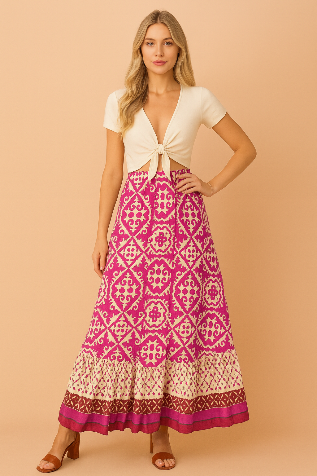 Jupe Longue Femme Bohème Évasée Tissu Léger 3