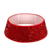 Jupe de sapin de Noël à paillettes rouges, accessoires de décoration de fête 0