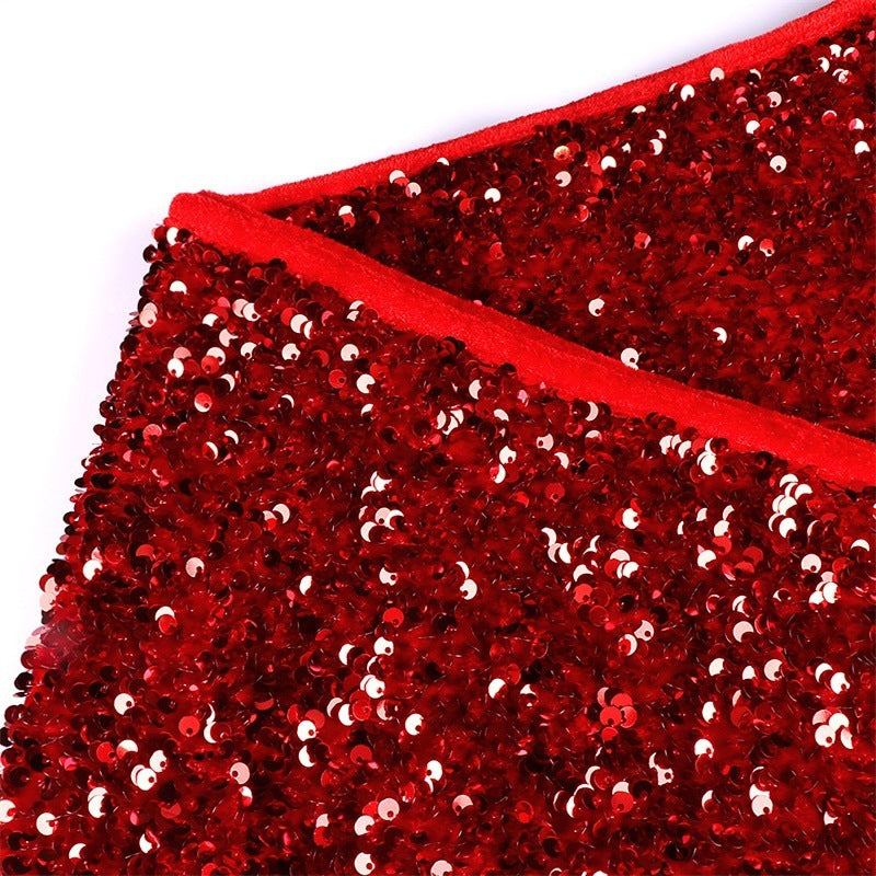 Jupe de sapin de Noël à paillettes rouges, accessoires de décoration de fête 2