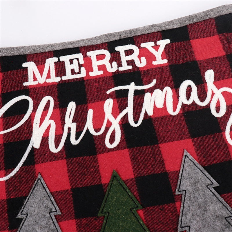 Jupe de sapin de Noël brodée en tissu à carreaux noirs et rouges de 122 cm 3