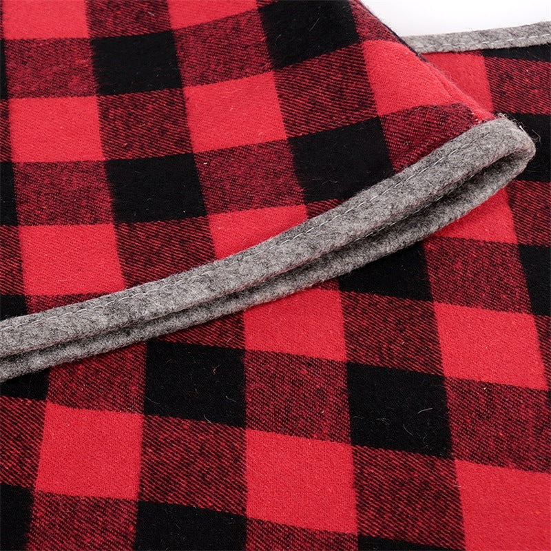 Jupe de sapin de Noël brodée en tissu à carreaux noirs et rouges de 122 cm 5
