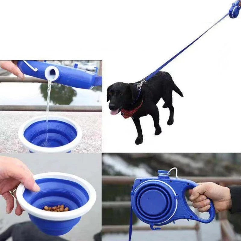 Laisse multifonctionnelle 4 en 1 pour chien avec bouteille d'eau et gamelle 1
