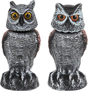 Lereau de chouettes de 2 pack réaliste avec tête rotative - oiseau extérieur et répulsif nuisible 0