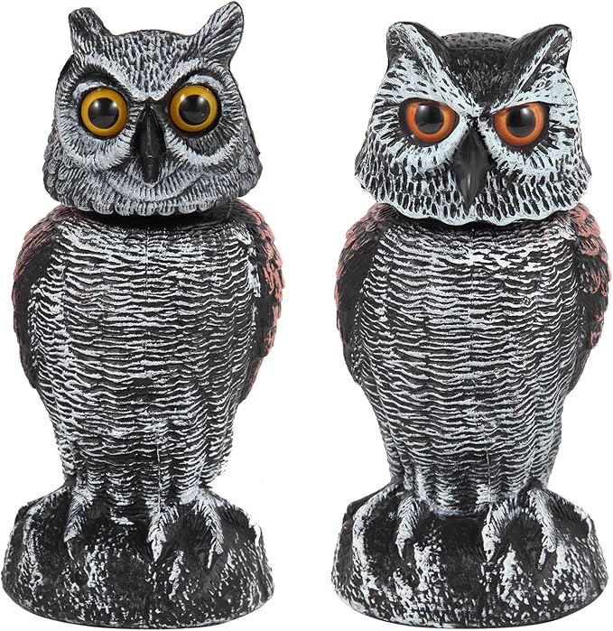 Lereau de chouettes de 2 pack réaliste avec tête rotative - oiseau extérieur et répulsif nuisible 0