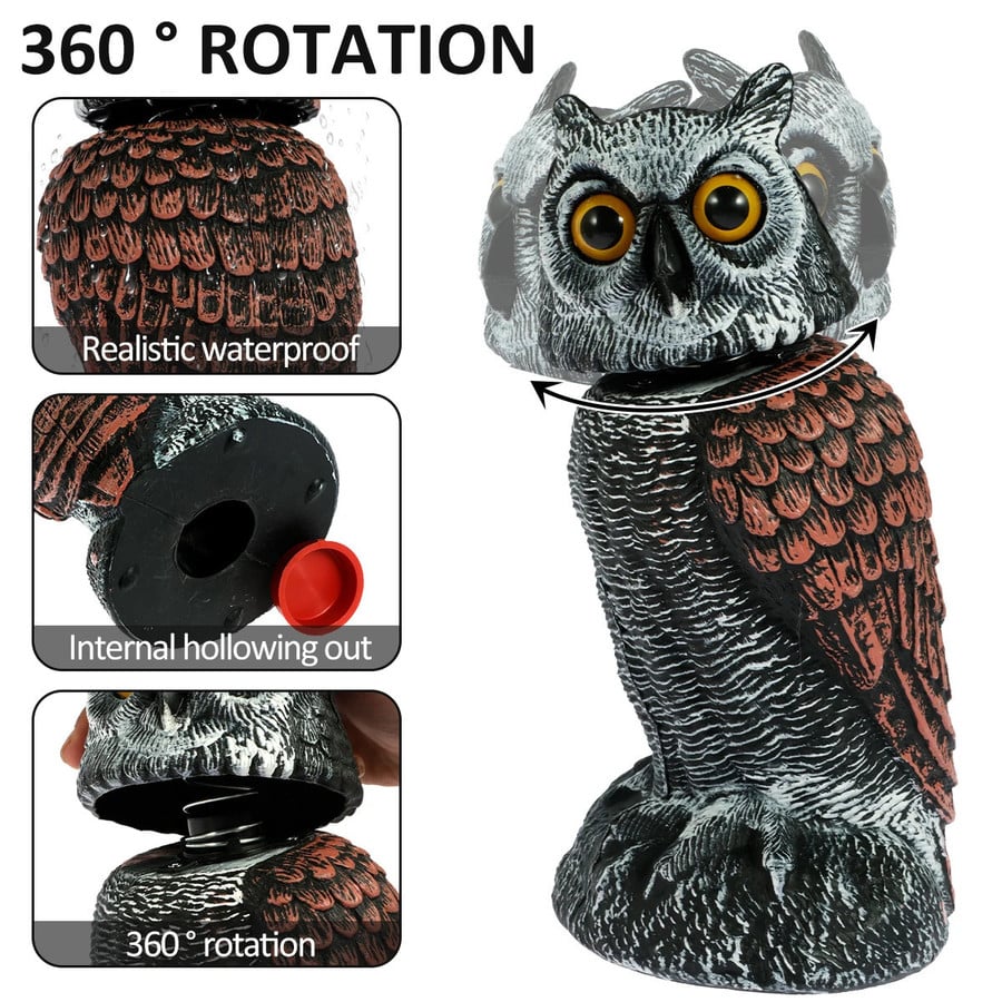 Lereau de chouettes de 2 pack réaliste avec tête rotative - oiseau extérieur et répulsif nuisible 1