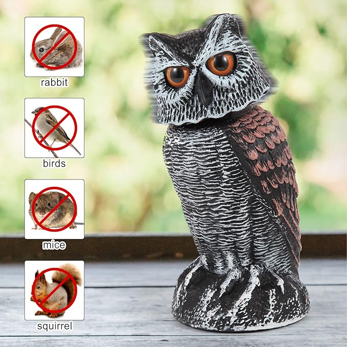 Lereau de chouettes de 2 pack réaliste avec tête rotative - oiseau extérieur et répulsif nuisible 2