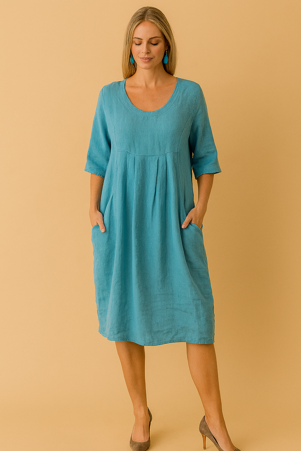 Loose Casual Blouse with Pockets and Round Neckline for Women 0