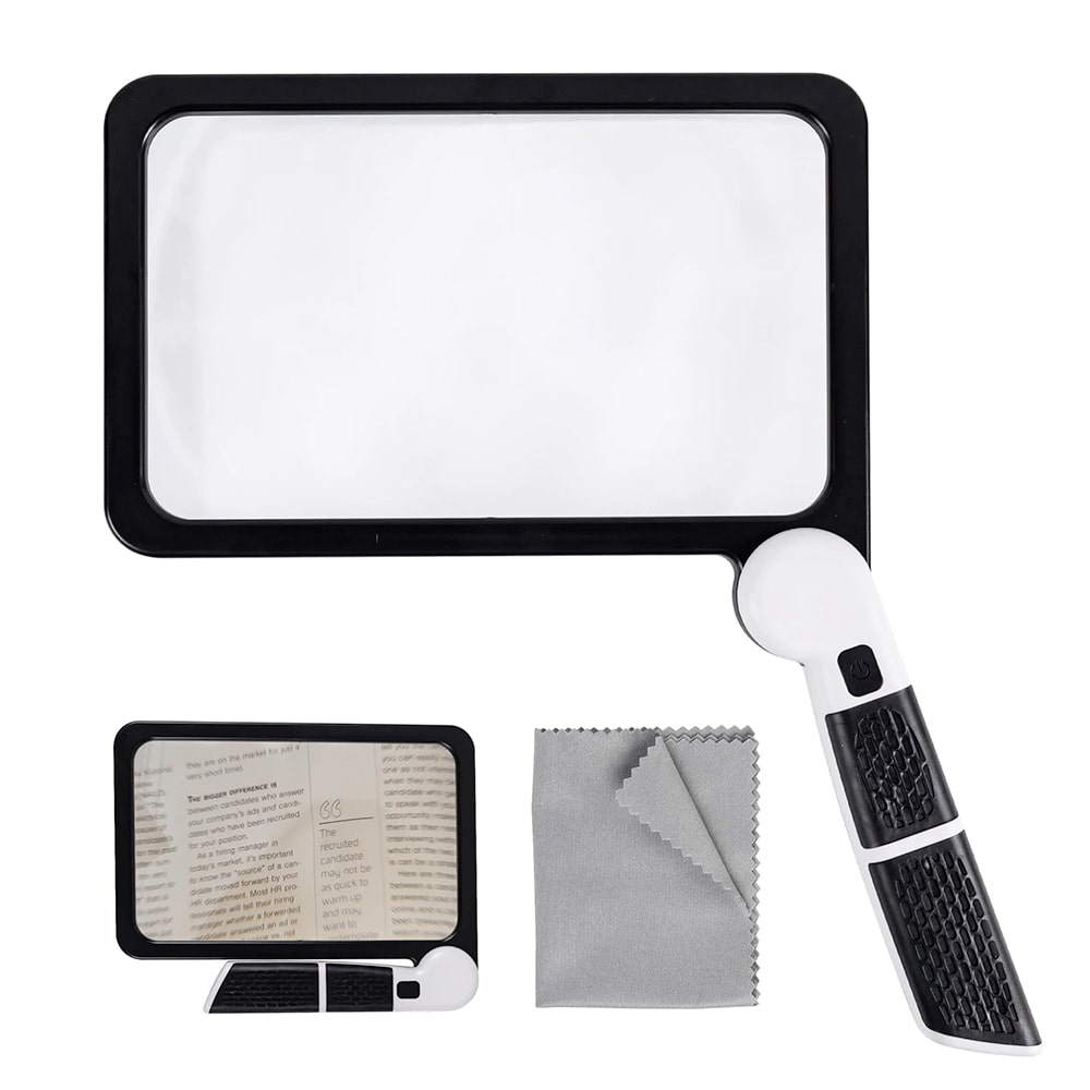 Loupe portative pleine page, grossissement x5, éclairage LED avec 3 modes, idéale pour la lecture de livres et les personnes âgées. 3