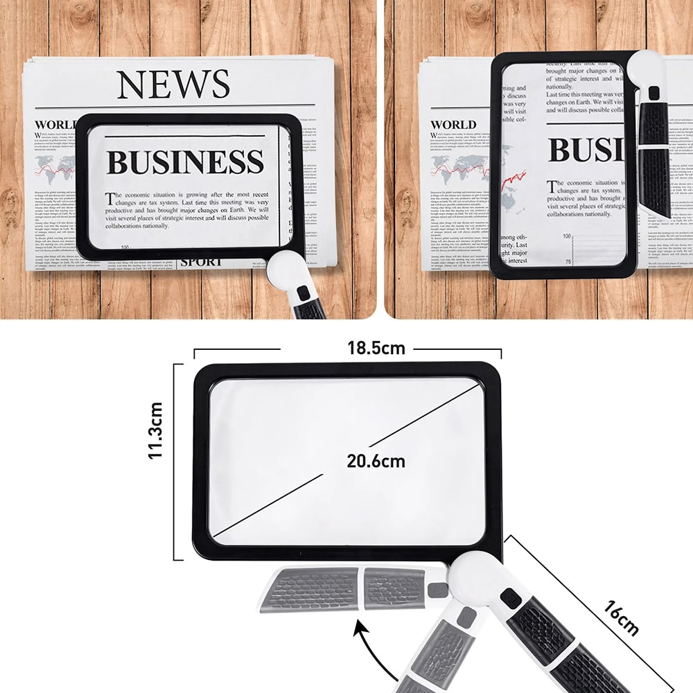 Loupe portative pleine page, grossissement x5, éclairage LED avec 3 modes, idéale pour la lecture de livres et les personnes âgées. 4