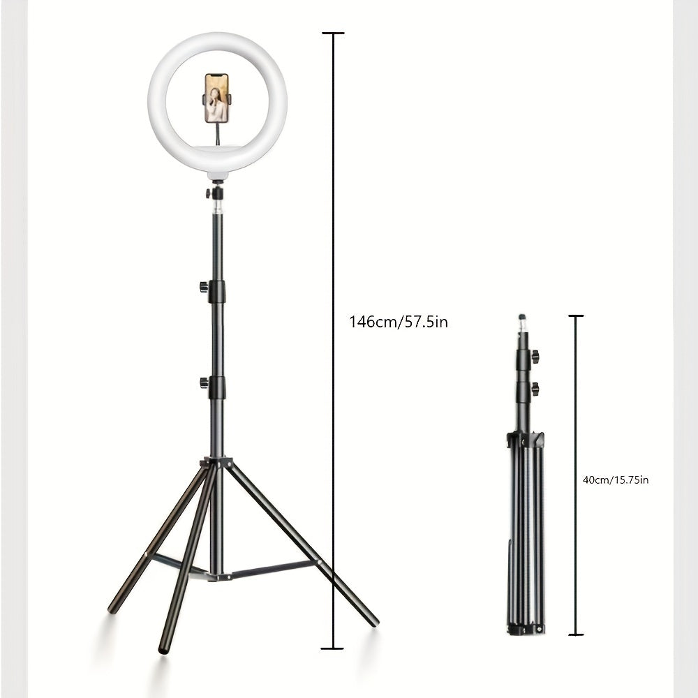 Lumière à anneaux LED avec trépied et support de téléphone réglables pour les selfies et l'enregistrement vidéo 2