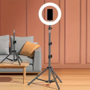 Lumière à anneaux LED avec trépied et support de téléphone réglables pour les selfies et l'enregistrement vidéo 5