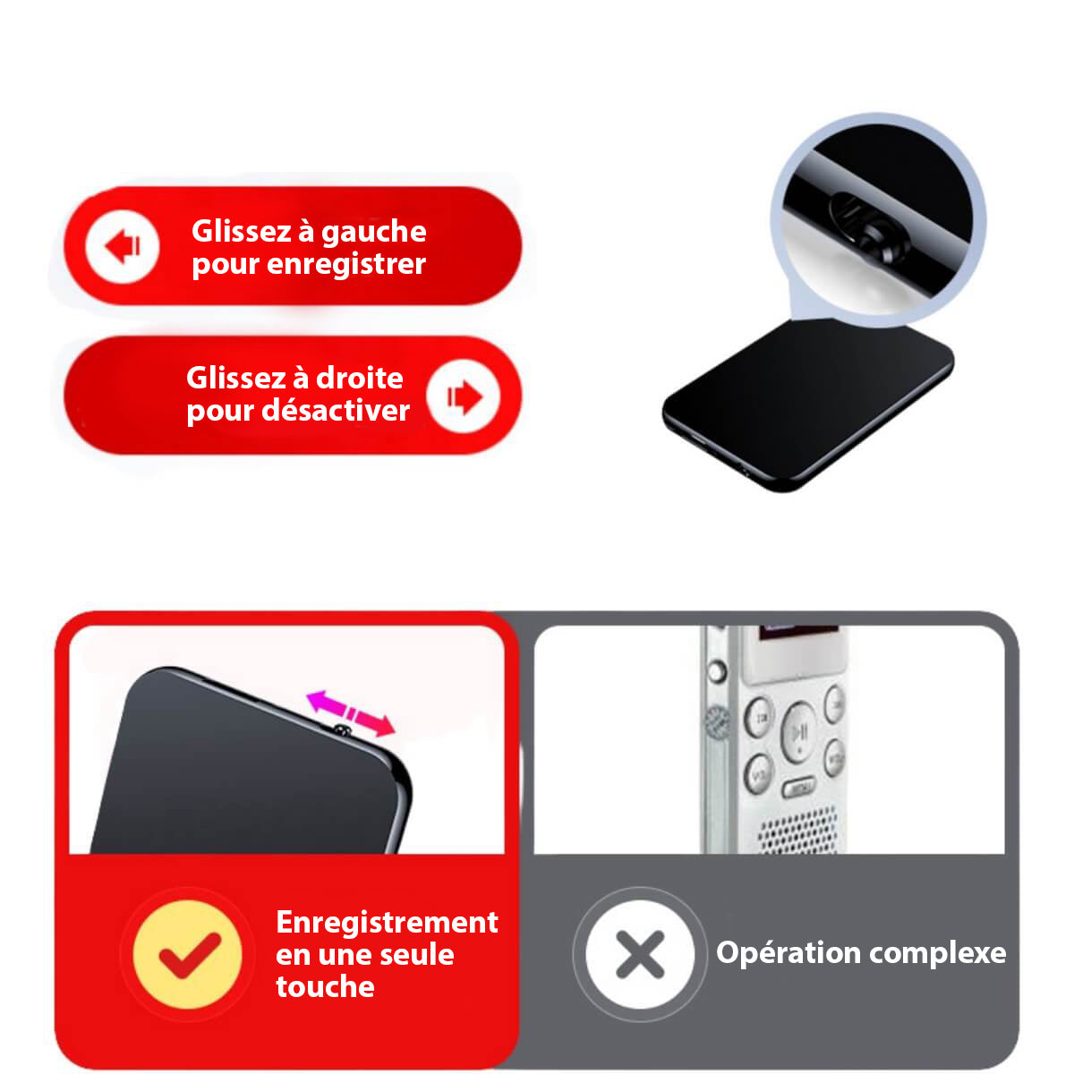 MINI SPY SPY MICROFON Recorder Ultra-Slim Design, une durée de vie de la batterie de 50 heures, un son de haute qualité pour l'enregistrement audio discret 5