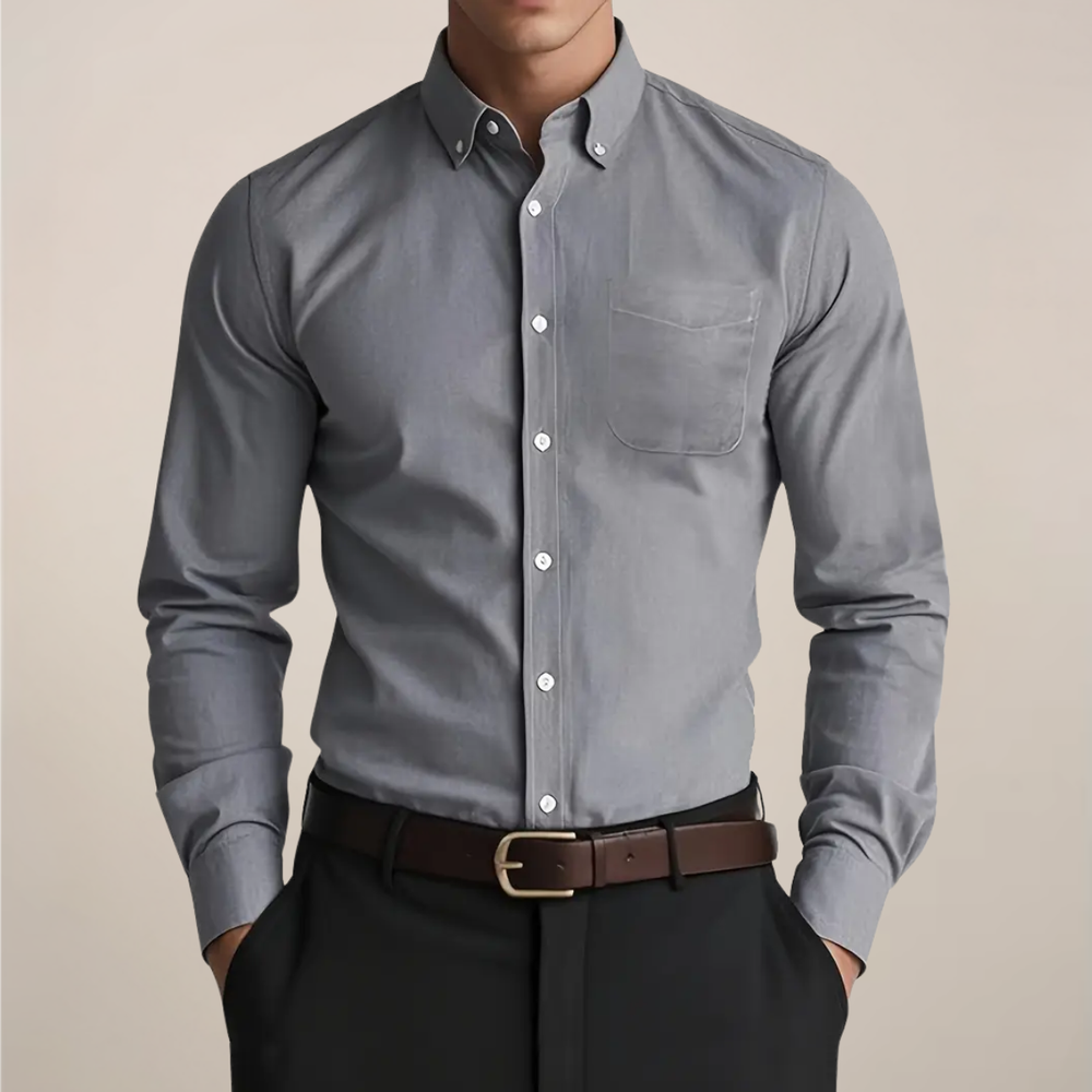 Men's Dress Shirt - Long Sleeve Button-Up for Work and Casual Wear, Versatile Classic Style 1