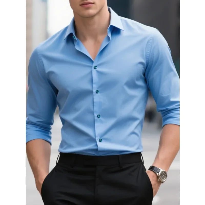 Men's Dress Shirt - Slim Fit Button-Down, Classic Long Sleeve for Business and Casual Wear 0