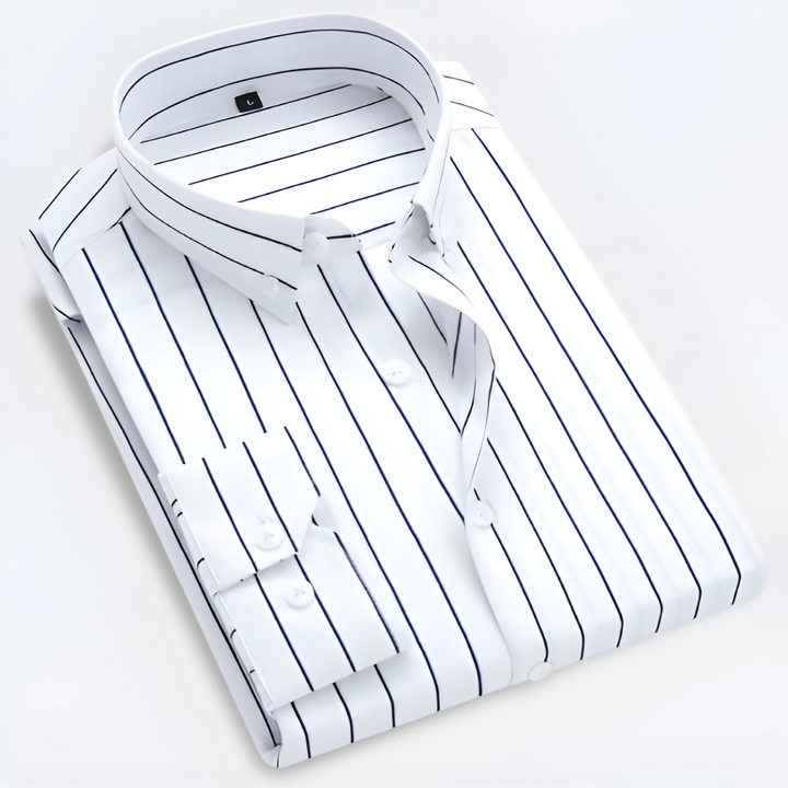 Men's Dress Shirt - Stylish Striped Long Sleeve Button-Up for Smart Casual and Versatile Wear 0