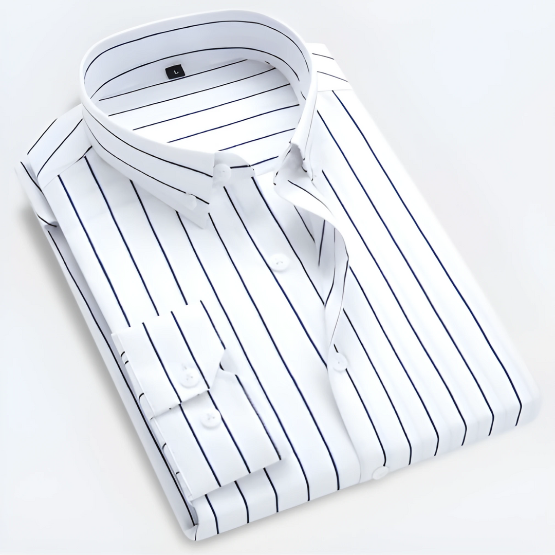 Men's Dress Shirt - Stylish Striped Long Sleeve Button-Up for Smart Casual and Versatile Wear 1