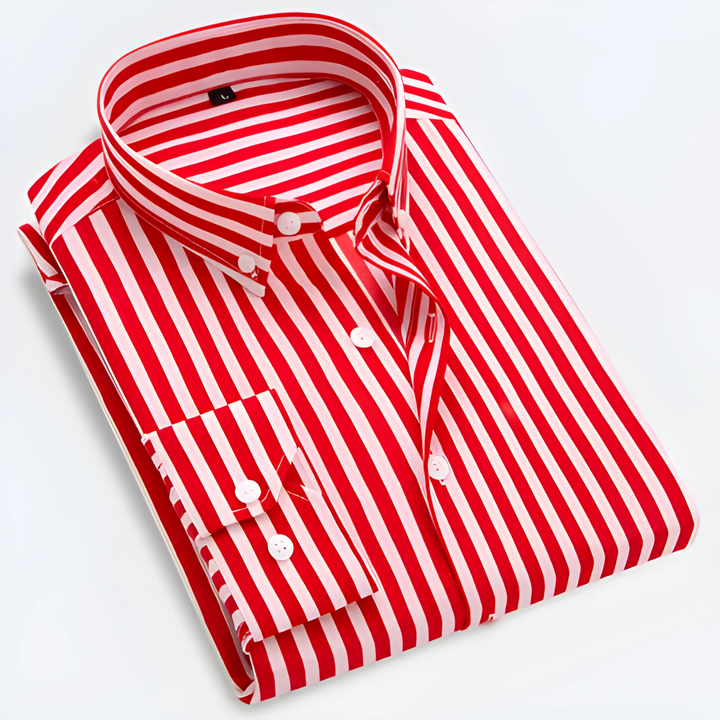 Men's Dress Shirt - Stylish Striped Long Sleeve Button-Up for Smart Casual and Versatile Wear 2