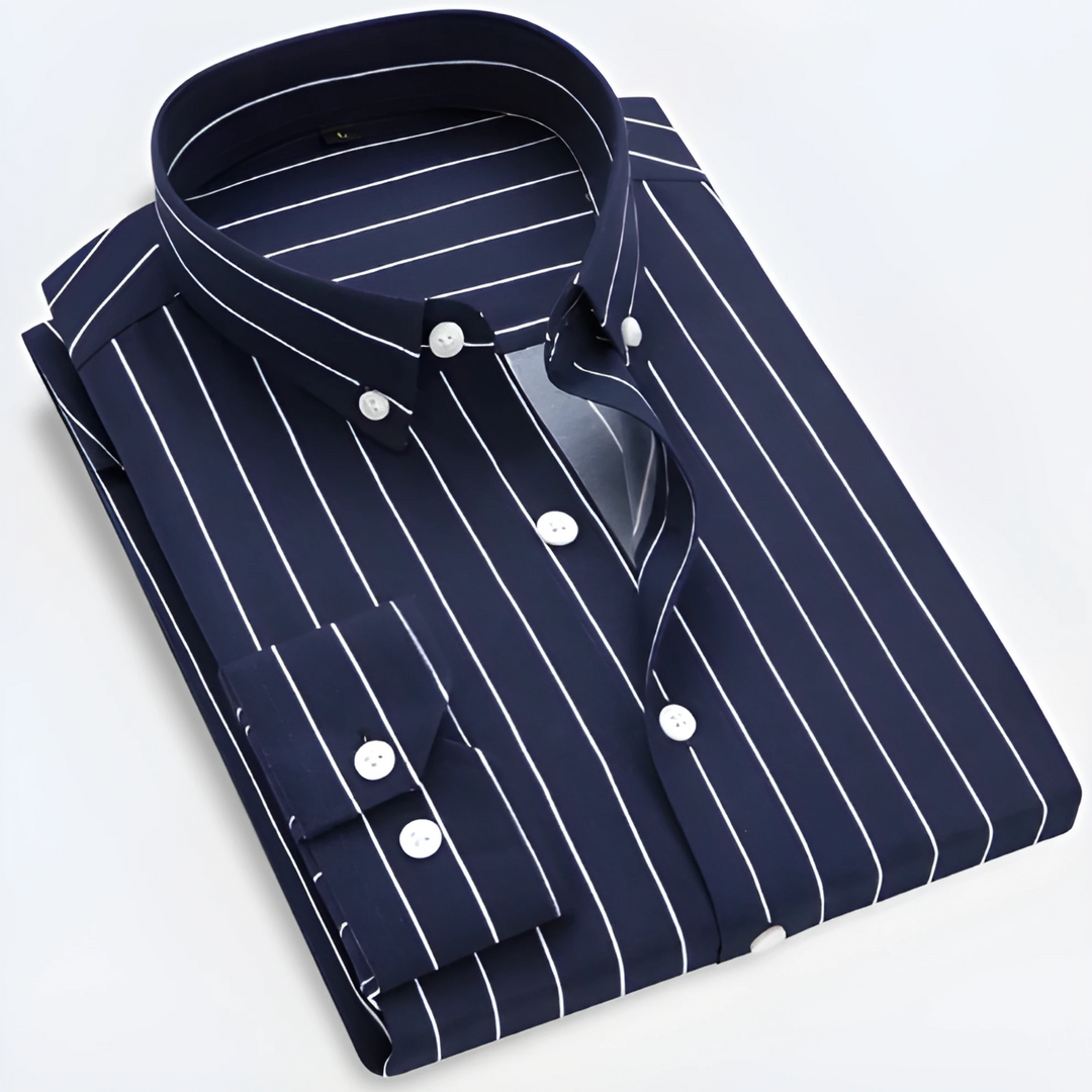 Men's Dress Shirt - Stylish Striped Long Sleeve Button-Up for Smart Casual and Versatile Wear 5