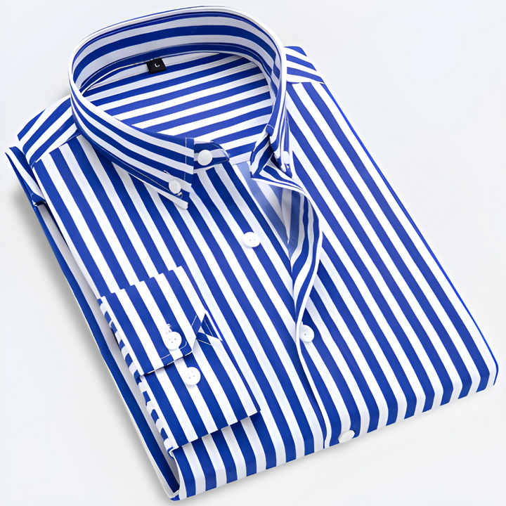 Men's Dress Shirt - Stylish Striped Long Sleeve Button-Up for Smart Casual and Versatile Wear 6