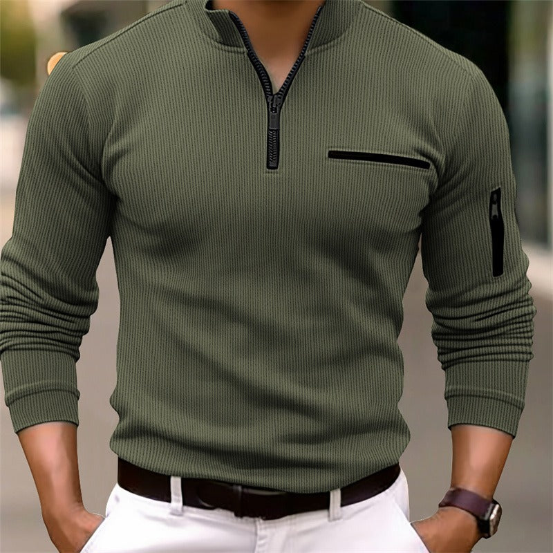 Men's Long Sleeve Zipper Shirt - Sporty Elegance with Modern Collar for Casual Comfort 0
