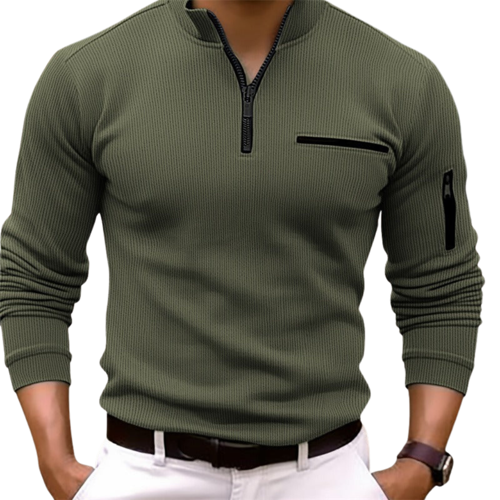 Men's Long Sleeve Zipper Shirt - Sporty Elegance with Modern Collar for Casual Comfort 1